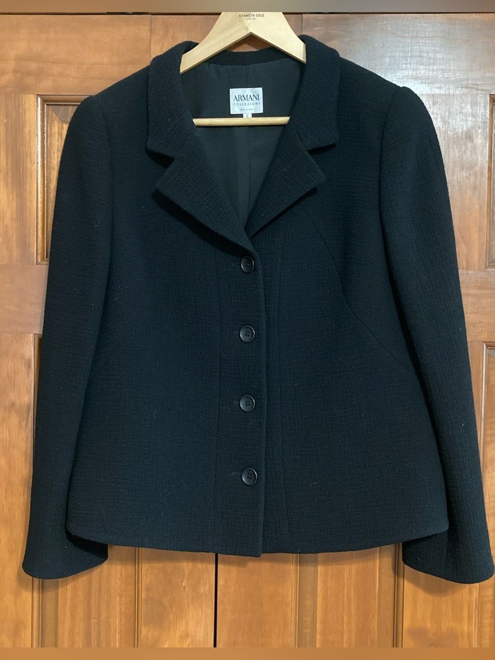 Armani Collezioni Black Textured Wool Button-Front Blazer women’s size 14 Italy
